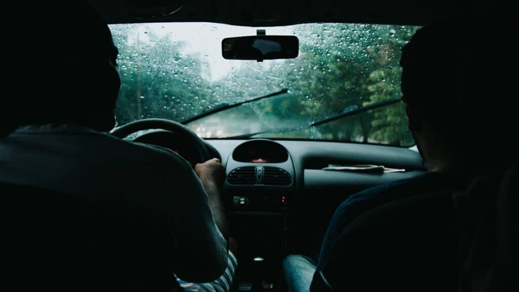 rainy view through windshield
